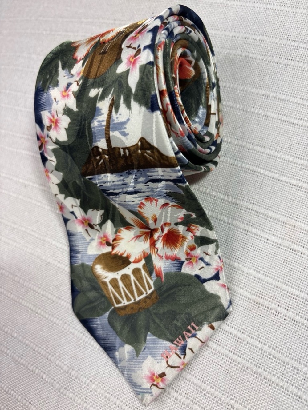 Tropical Hawaii Hawaiian Necktie Floral Ukulele Navy Blue OS EUC